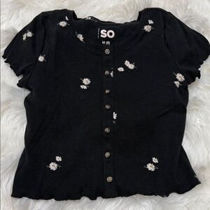 SO Black Kids Button Down Shirt with Daisy Accents E2